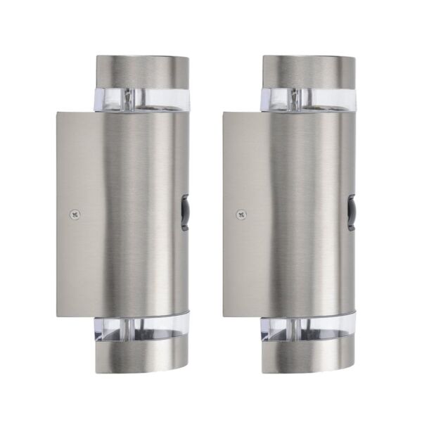 Set of 2 Focus - Stainless Steel Clear Glass 2 Light IP44 30380 Outdoor Wall Washer Lights