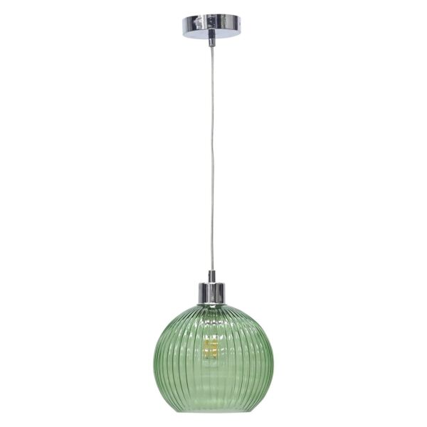 Betchley - Green Ribbed Glass Globe with Chrome Pendant Fitting