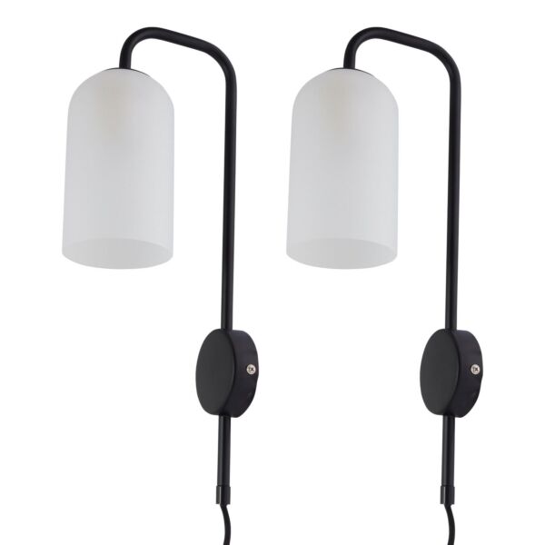 Set of 2 Victoria - Black Plug in Wall Lights Frosted Glass Shades