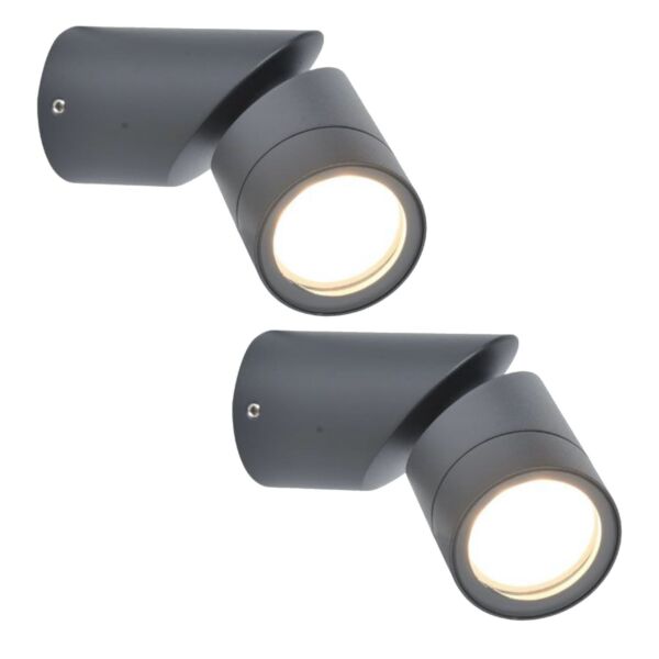 Set of 2 Tubon - Dark Grey Clear Glass IP54 Outdoor Wall Spotlights