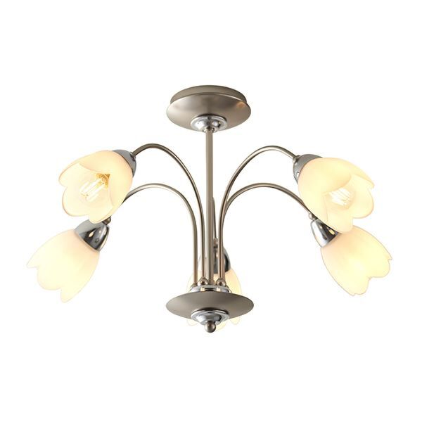 Endon Lighting - Petal - 124-5 - Chrome Opal Glass 5 Light Flush Ceiling Light