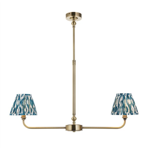 Endon Lighting - Lille - 118086 - Antique Brass Blue 2 Light Bar Ceiling Pendant Light