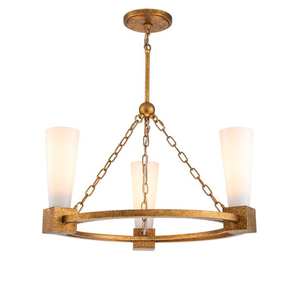 Elstead Lighting - Kristy - KRISTY3-DG-OPAL - Distressed Gold Opal Glass 3 Light Ceiling Pendant Light