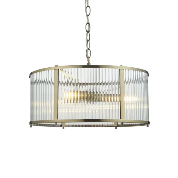 Endon Lighting - Ridgeton - 106282 - Antique Brass Clear Ribbed Glass 3 Light Ceiling Pendant Light