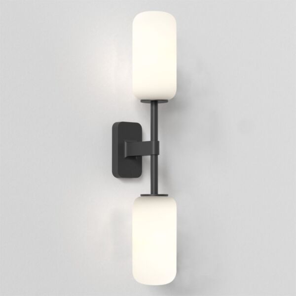 Astro Lighting - Tacoma Twin 1429005 & 5036009 - IP44 Matt Black Wall Light with Opal Reed Glass Shades