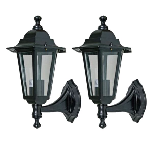 Set of 2 Cumbria - Black with Clear Six Sided IP44 Outdoor Wall Lights