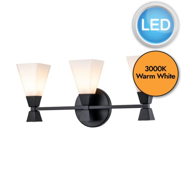 Elstead Lighting - Bowtie - BOWTIE-3-MB - LED Black Opal Glass 3 Light IP44 Bathroom Wall Light