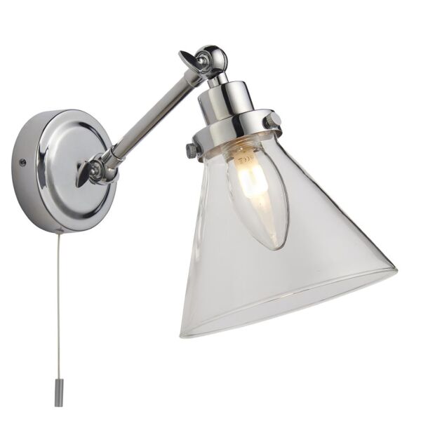 Endon Lighting - Faraday - 93853 - Chrome Clear Glass IP44 Pull Cord Bathroom Wall Spotlight