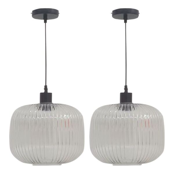 Set of 2 Batley Large - Clear Ribbed Glass with Black Pendant Fittings