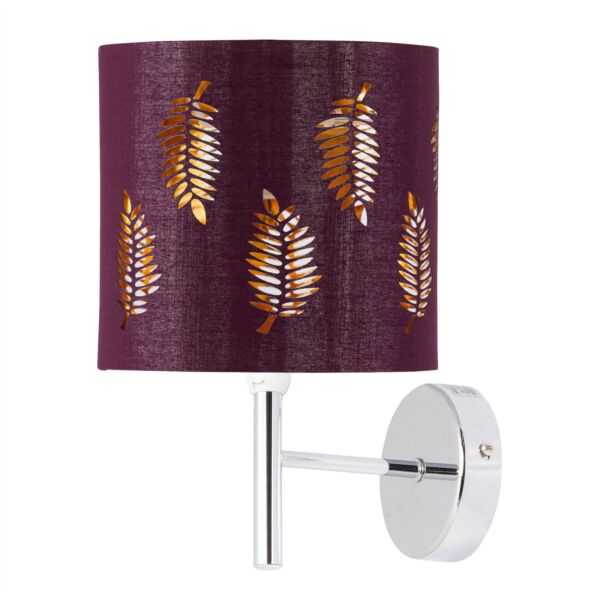 Brea - Chrome Wall Light with Burgundy Fern Shade