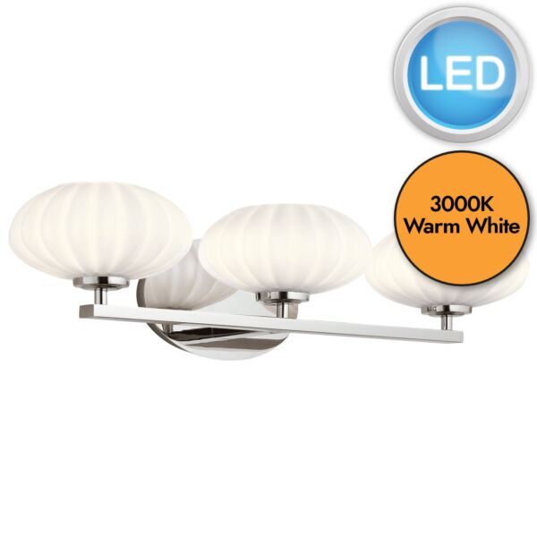 Quintiesse - Pim - QN-PIM3-PC - LED Chrome Opal Glass 3 Light IP44 Bathroom Wall Light