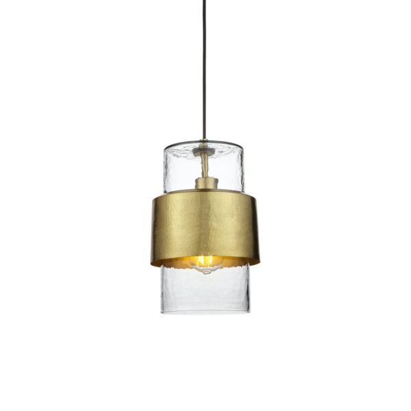 Reyna - Hammered Brass Clear Textured Glass Ceiling Pendant Light