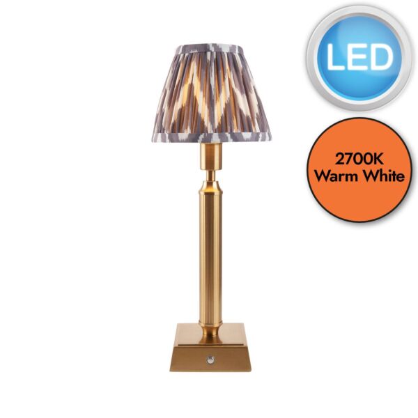 Endon Lighting - Trobridge Rechargeable & Zigzag 16cm - 114856 - LED Aged Brass Grey Touch Table Lamp With Shade