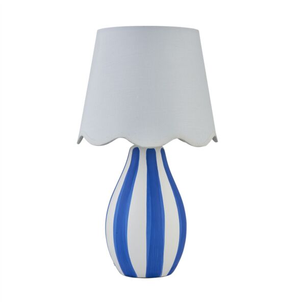 Connie - Blue and White Stripe Ceramic Table Lamp with Scalloped Shade