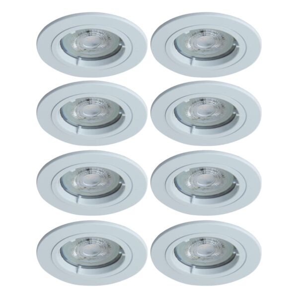 Set of 8 - White GU10 Fixed Recessed Downlights