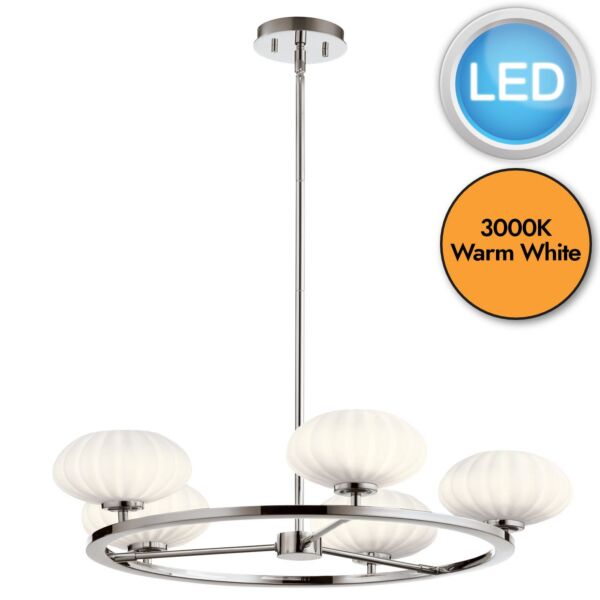 Quintiesse - Pim - QN-PIM5-PC - LED Distressed Brass Opal Glass 5 Light IP44 Bathroom Ceiling Pendant Light