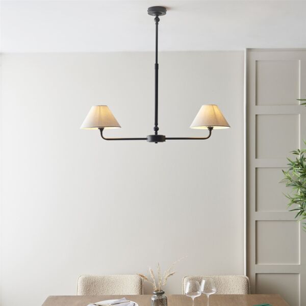 Endon Lighting - Lille - 117834 - Black Natural 2 Light Bar Ceiling Pendant Light