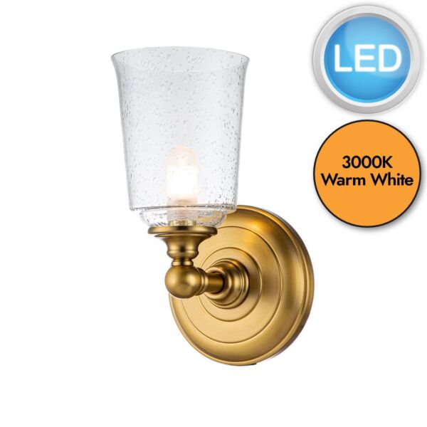 Feiss Lighting - Hugeunot Lake - FE-HUGOLAKE1BATH-BB - LED Brass Clear Seeded Glass IP44 Bathroom Wall Light