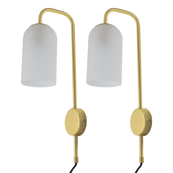 Set of 2 Victoria - Satin Brass Plug in Wall Lights Frost Glass Shades