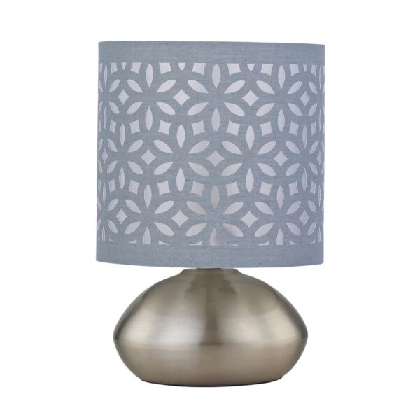 Jenson - Brushed Chrome Touch Table Lamp with Grey Laser Cut Shade
