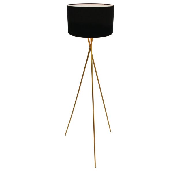 Hayley - Satin Gold Tripod Floor Lamp with Black Shade