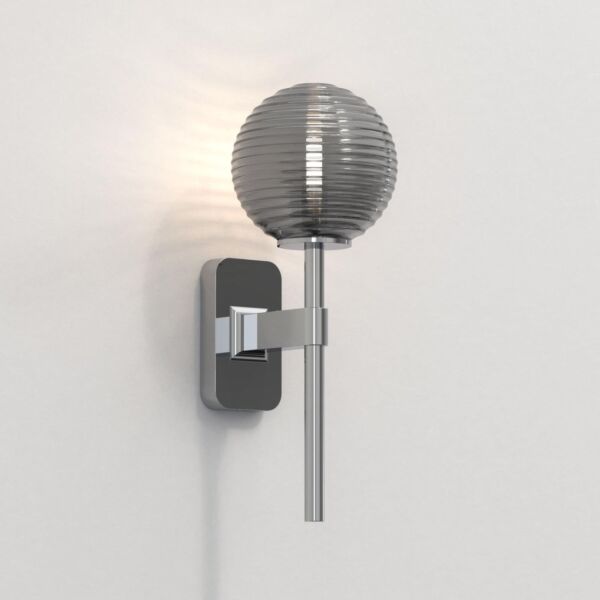 Astro Lighting - Tacoma Single 1429001 & 5036005 - IP44 Polished Chrome Wall Light with Smoked Ribbed Glass Shade