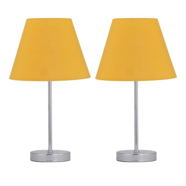 Set of 2 Chrome Touch Operated Table Lamps with Ochre Yellow Shades