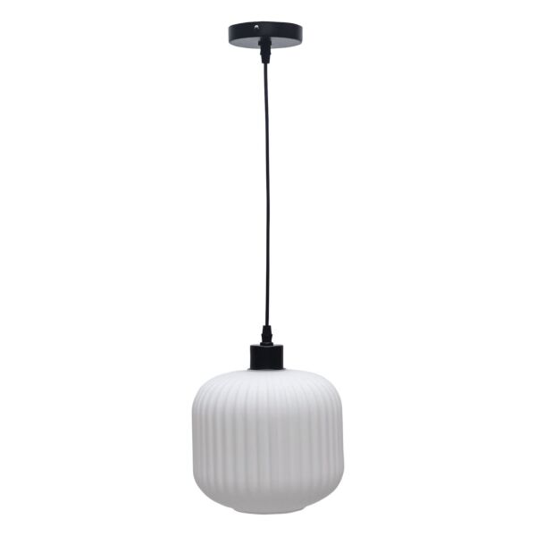 Bento - White Ribbed Glass with Black Pendant Fitting