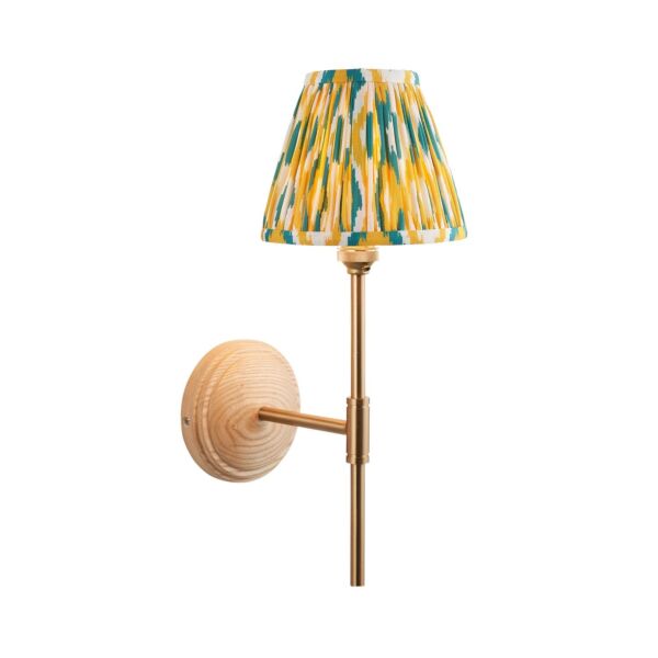 Endon Lighting - Wood T Bar & Ikat 16cm - 115834 - Ash Wood Yellow Jade Wall Light