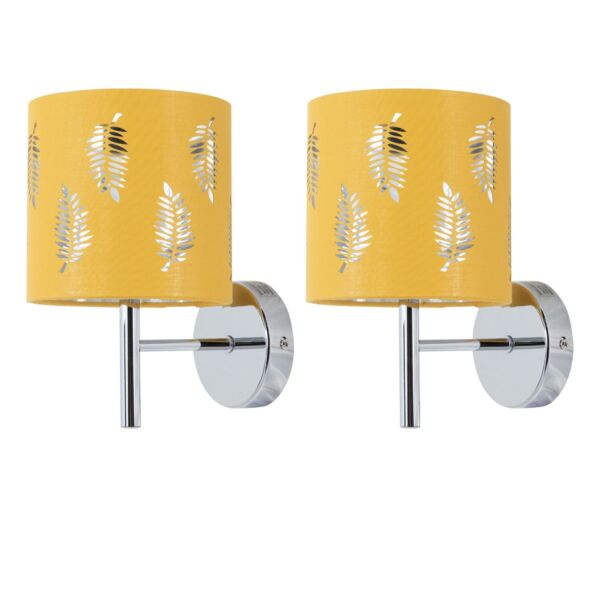 Set of 2 Brea - Chrome Wall Lights with Ochre Fern Shades