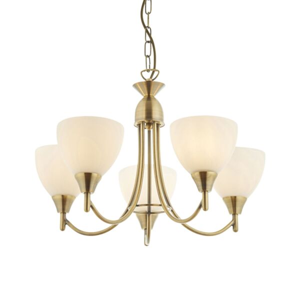 Endon Lighting - Alton - 1805-5AN - Antique Brass Opal Glass 5 Light Ceiling Pendant Light