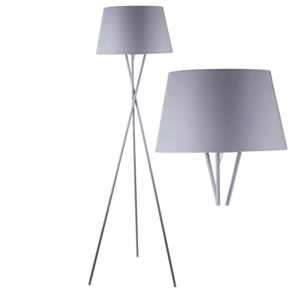 Grey Tripod Floor Lamp with Grey Fabric Shade