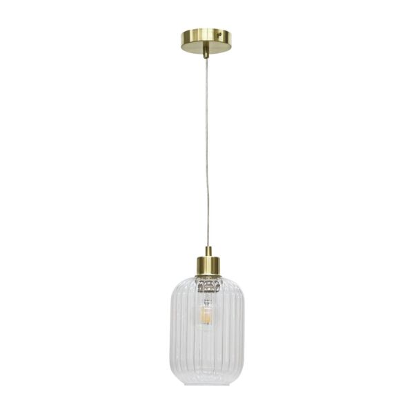 Batley - Clear Ribbed Glass with Satin Brass Pendant Fitting