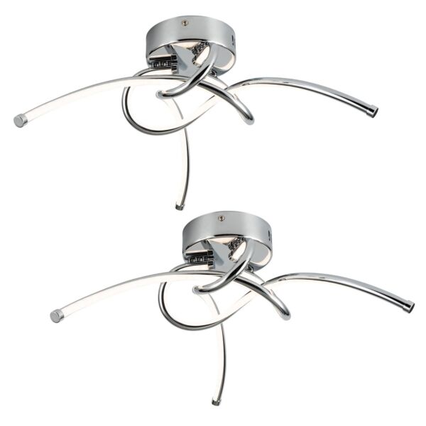 Set of 2 Twist - Chrome LED Flush Ceiling Lights