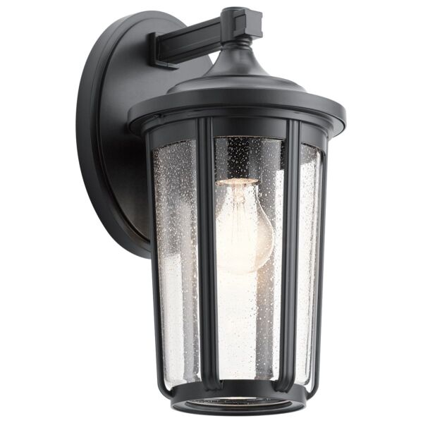 Quintiesse - Fairfield - QN-FAIRFIELD-L-BK - Black Clear Seeded Glass IP44 Outdoor Wall Light