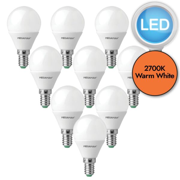 10 x 5.5W LED E14 Golf Ball Dimmable Light Bulbs - Warm White