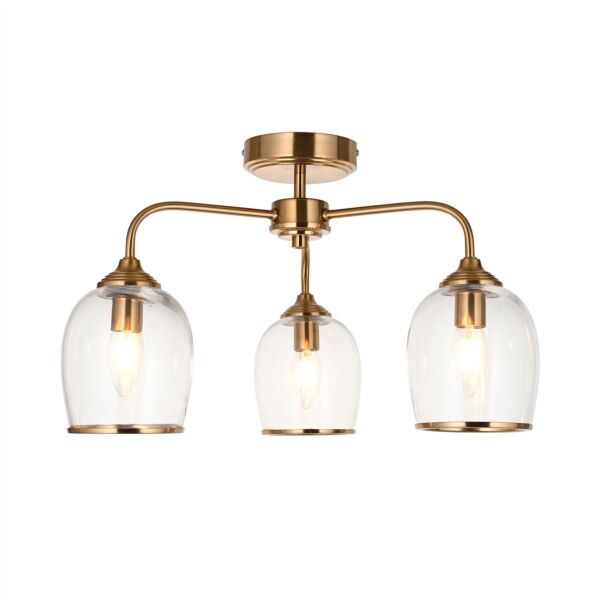Endon Lighting - Ashcroft - 120616 - Aged Brass Clear Glass 3 Light Flush Ceiling Light