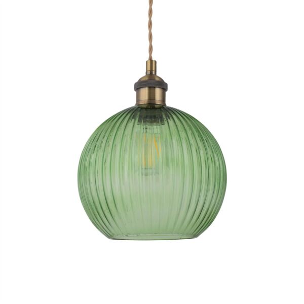 Betchley - Antique Brass Braided Pendant with Green Ribbed Glass Shade