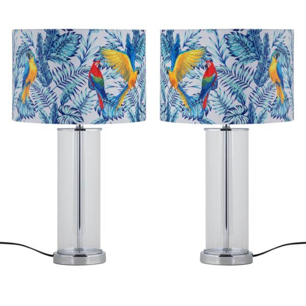 Set of 2 Aura - Chrome Table Lamps with Parrot Velvet Shades