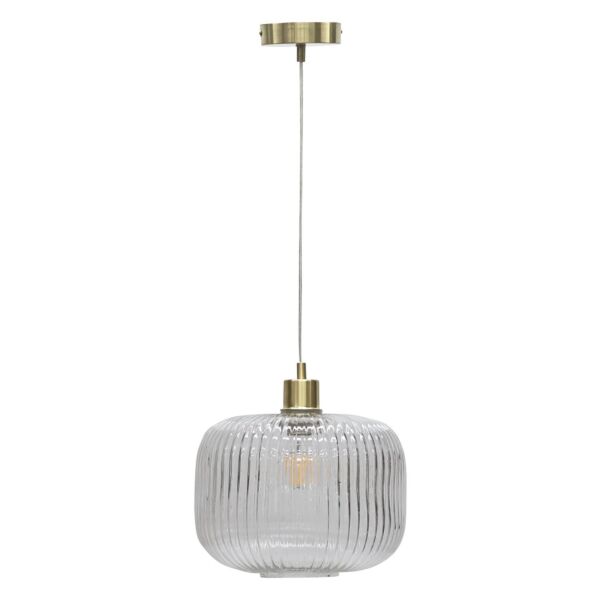 Batley Large - Clear Ribbed Glass with Satin Brass Pendant Fitting