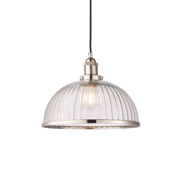 Endon Lighting - Hansen - 76713 - Nickel Clear Ribbed Glass Ceiling Pendant Light
