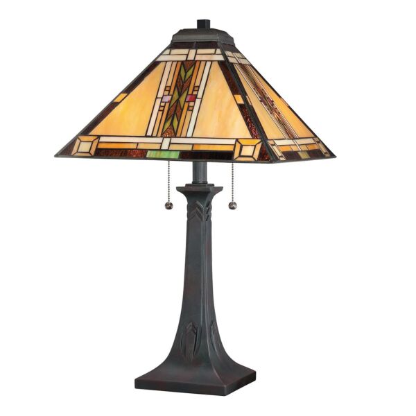 Quoizel Lighting - Navajo - QZ-NAVAJO-TL-VB - Bronze Tiffany Art Glass 2 Light Pull Cord Table Lamp