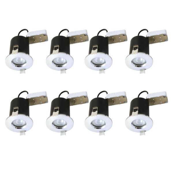 Set of 8 Fire Rated Downlights - Chrome Fixed Recessed Downlight