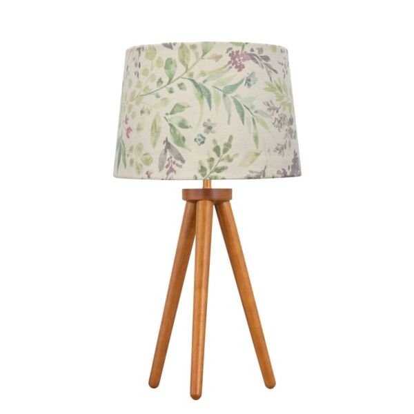 Voyage - Dark Oak Table Lamp or Bedside Light with Floral Shade