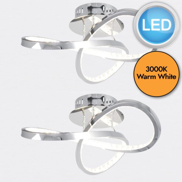 Set of 2 Jewelled Chrome LED Loop Ceiling Lights