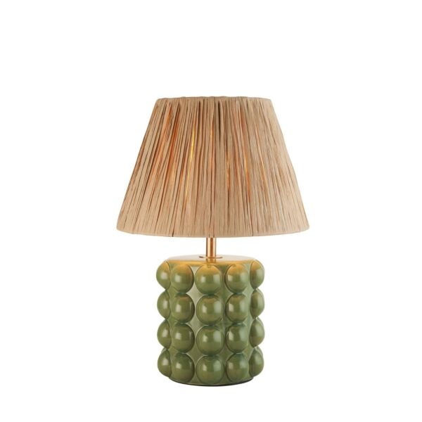 Endon Lighting - Bobble & Raffia 24cm - 116303 - Olive Green Aged Brass Natural Raffia Ceramic Table Lamp With Shade