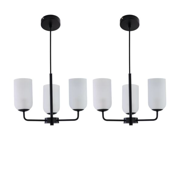 Set of 2 Victoria - Black 3 Arm Ceiling Pendants Frost Glass Shades