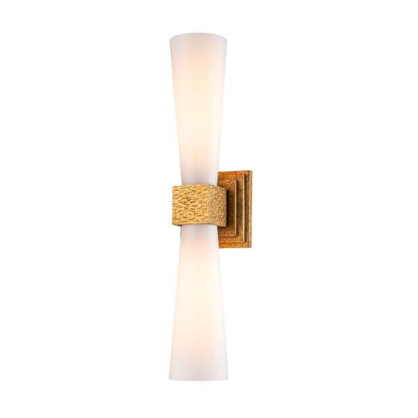 Elstead Lighting - Kristy - KRISTY-2WB-DG-OPAL - Distressed Gold Opal Glass 2 Light IP44 Bathroom Wall Light