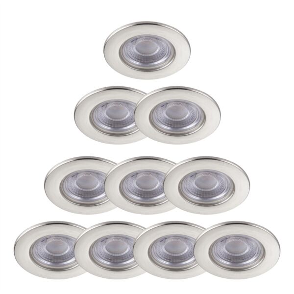 Set of 10 Satin Nickel Fire Rated 6W LED 3000K Recessed Downlights