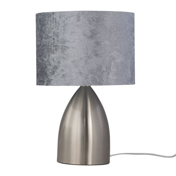 Valentina - Brushed Chrome Touch Lamp with Grey Crushed Velvet Shade